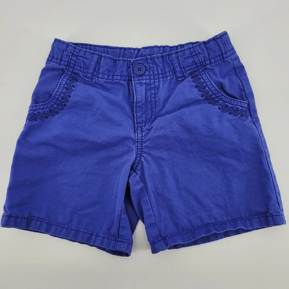 Gymboree School Royal Blue Embroidered Girls 6 Cotton Twill Shorts Adjustable